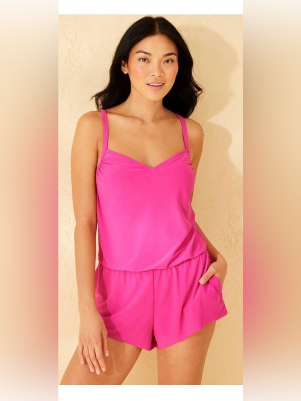 Shade & Shore Hot Pink One-Piece Swimsuit Women's Swim Romper Pink size XS(0-2)